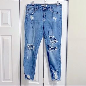 KanCan Mid Rise Distressed Ankle Skinnies